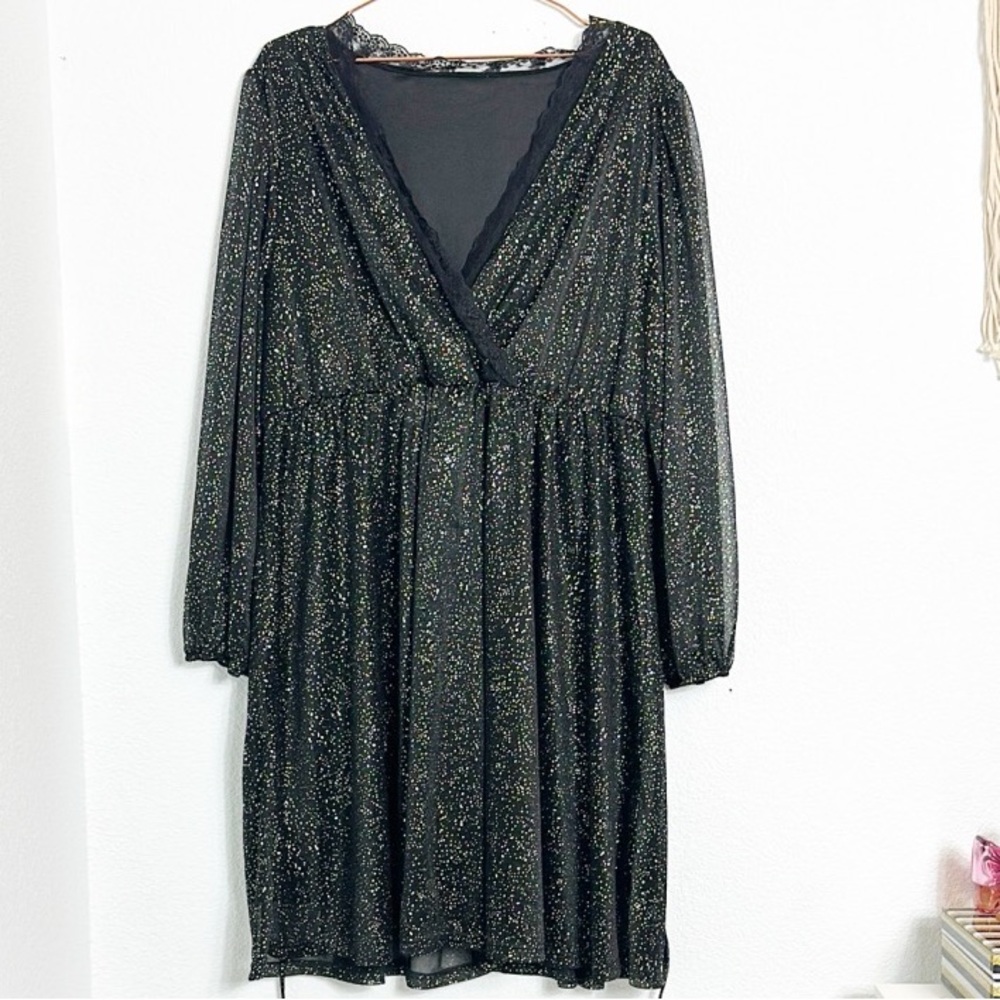 ASOS Black Silver Embellished Wrap Dress with Bishop Sleeves 3X NWOT (251)
